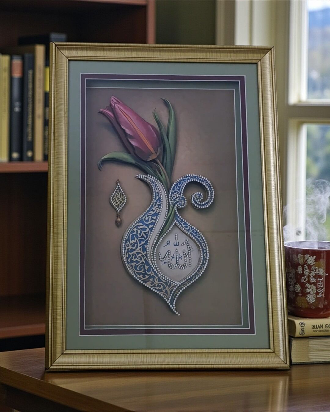 Lale ve Lafzatullah Temalı Kristal Detaylı Rölyef Tablo